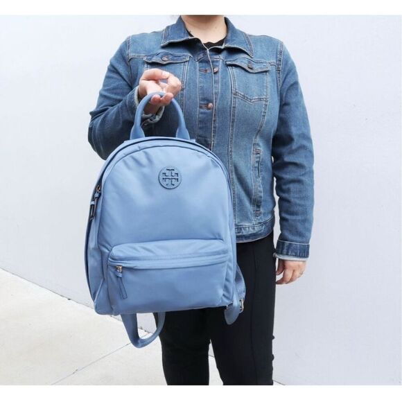 Tory Burch Ella Nylon Backpack Bag In Oceanside Light Blue School Purse 88368 - Picture 2 of 11